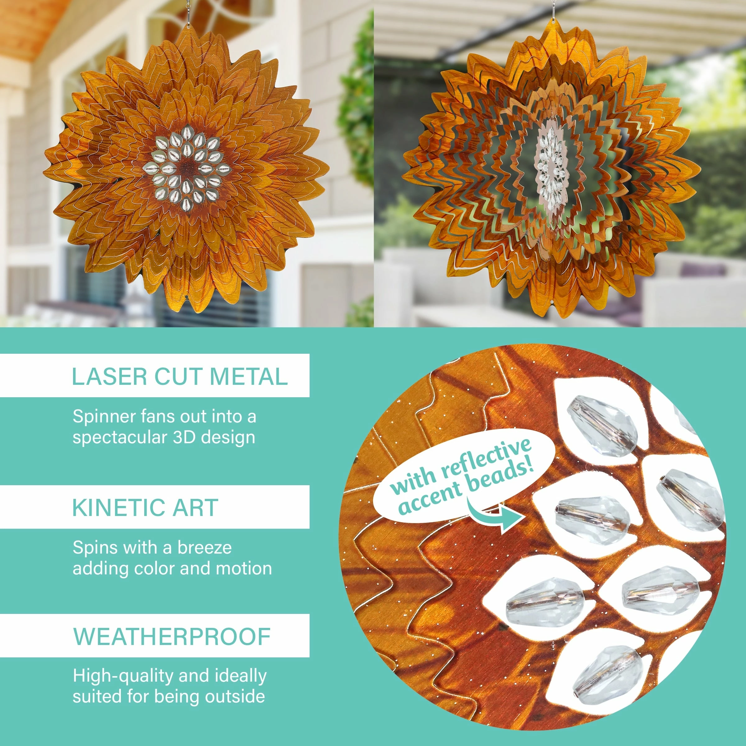 Promo π Outlet π Exhart Laser Cut Hanging Wind Spinner With Bead Details, 12 Inch Orange π₯° π - Image 11