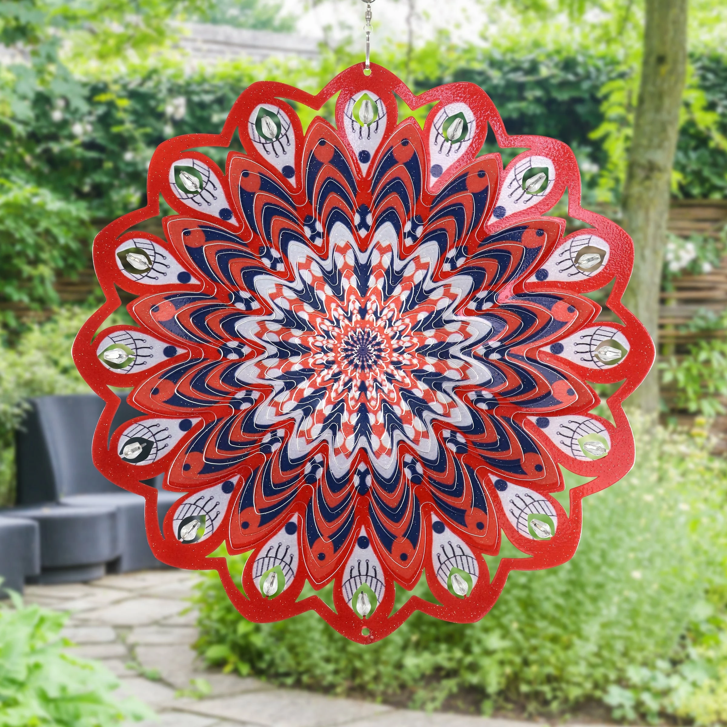 Promo π Outlet π Exhart Laser Cut Hanging Wind Spinner With Bead Details, 12 Inch Orange π₯° π - Image 8