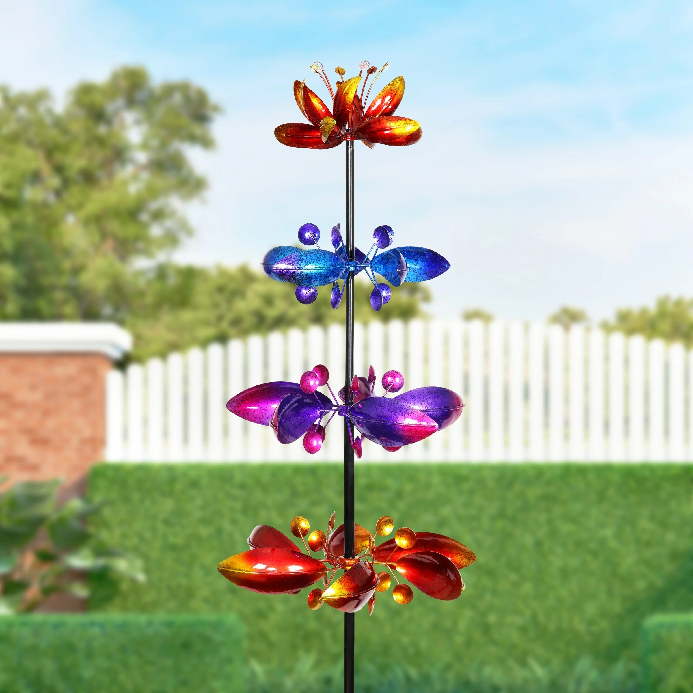 Cheap π₯ Budget 𧨠Exhart Lotus Flower Wind Spinner Garden Stake With Four Metallic Flowers, 17 By 76 Inches π π - Image 2