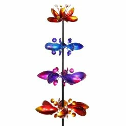 Cheap 🔥 Budget 🧨 Exhart Lotus Flower Wind Spinner Garden Stake With Four Metallic Flowers, 17 By 76 Inches 🔔 😍