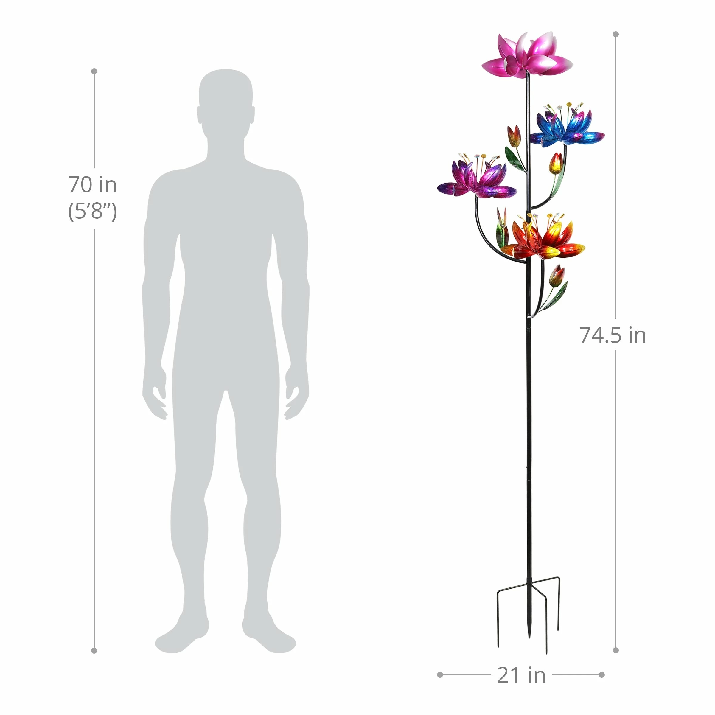 Best deal 𧨠Wholesale π― Exhart Lotus Flower Wind Spinner Garden Stake With Four Metallic Flowers, 20 By 92 Inches π β - Image 3