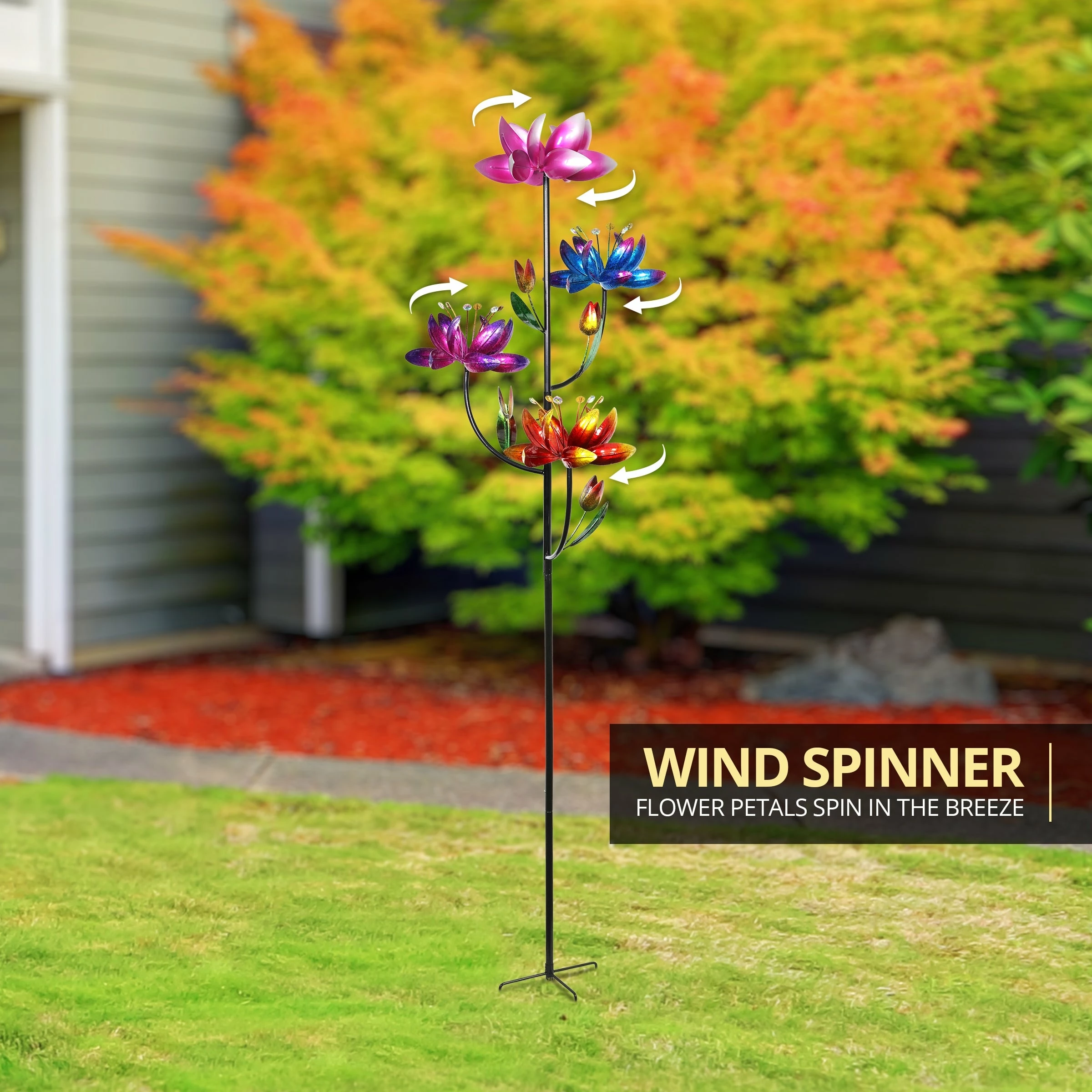 Best deal 𧨠Wholesale π― Exhart Lotus Flower Wind Spinner Garden Stake With Four Metallic Flowers, 20 By 92 Inches π β - Image 10