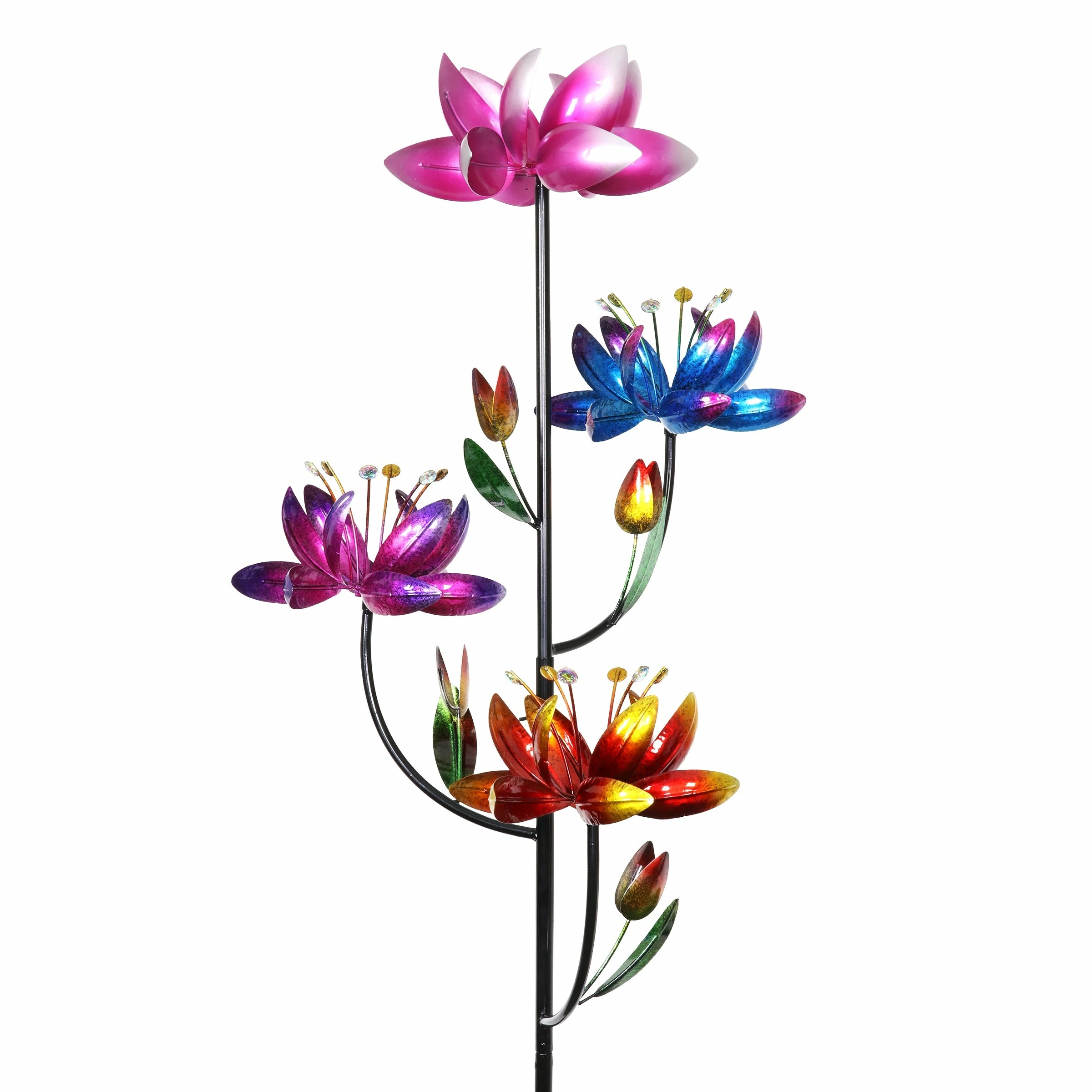 Best deal 𧨠Wholesale π― Exhart Lotus Flower Wind Spinner Garden Stake With Four Metallic Flowers, 20 By 92 Inches π β