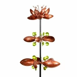 Brand new ❤️ Best Sale 🎁 Exhart Lotus Flower Wind Spinner Garden Stake With Three Metallic Flowers Multi 👏 ❤️