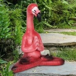 New 🧨 Discount 🎁 Exhart Meditating Yoga Flamingo In Lotus With Hands In Prayer Position Garden Statue, 16 Inch 🔔 🎁