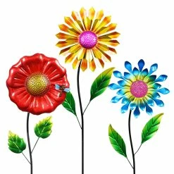 Buy 😀 Best Sale 🔔 Exhart Metal Flower Garden Stake Set Of 3, 9 Inch ✨ ✨
