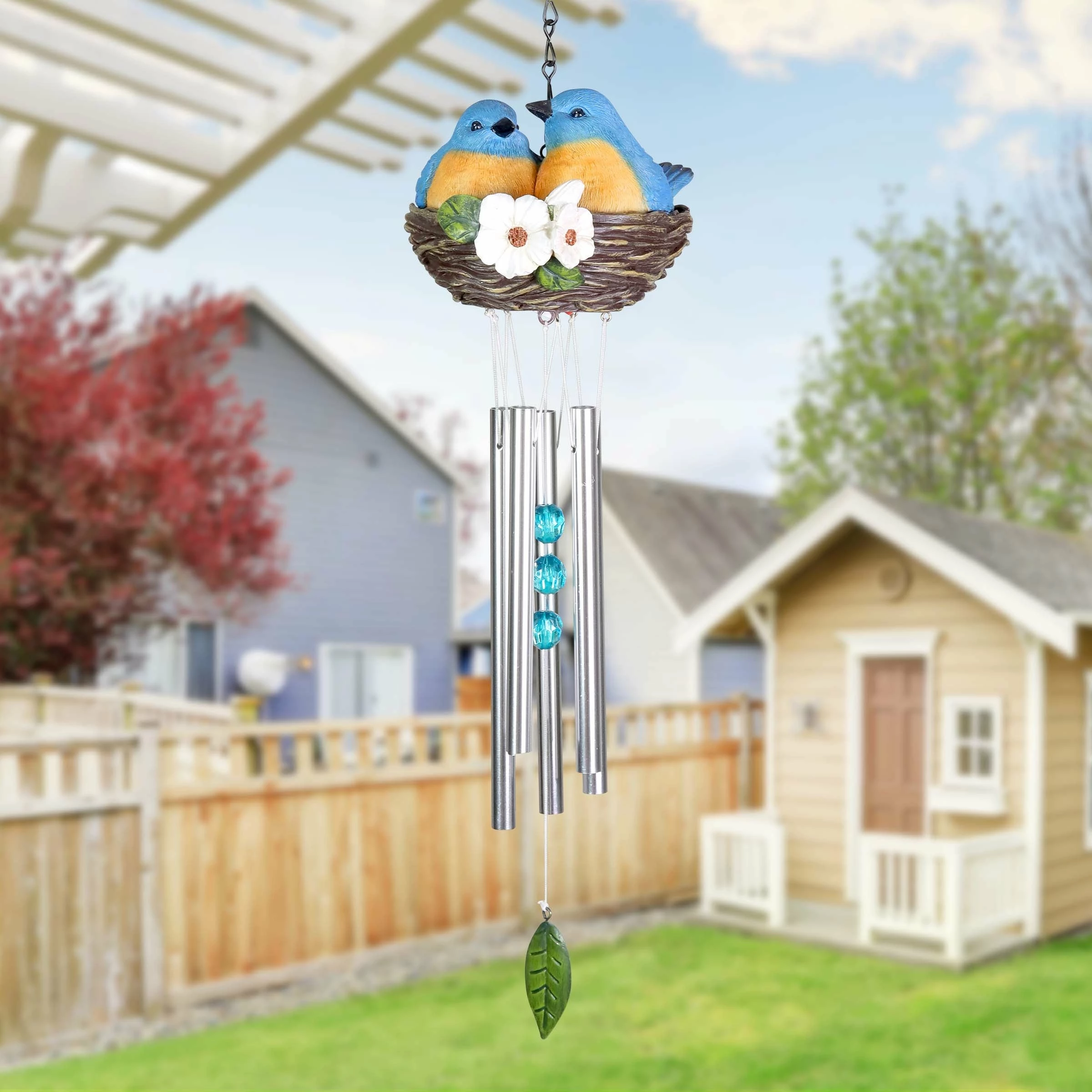 Best reviews of π Top 10 π€© Exhart Nesting Blue Birds With Flowers Hand Painted Resin Hanging Wind Chime, 6 By 28 Inches β¨ π€© - Image 9