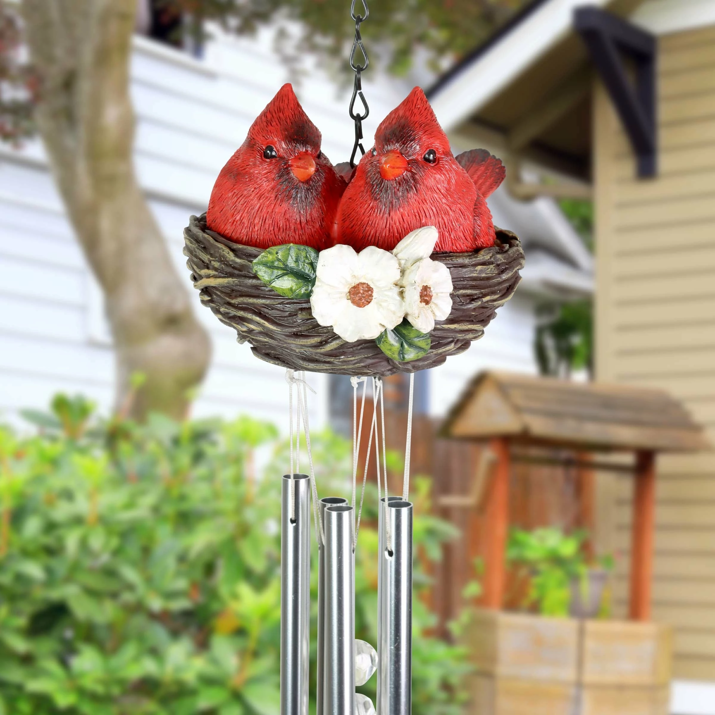 Cheap π Best Sale π Exhart Nesting Cardinals With Flowers Hand Painted Resin Hanging Wind Chime, 6 By 28 Inches β π - Image 2