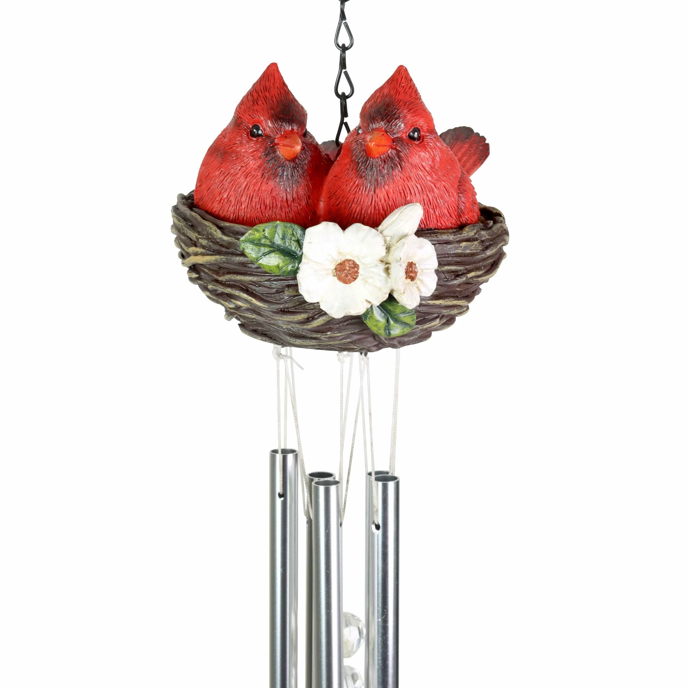 Cheap π Best Sale π Exhart Nesting Cardinals With Flowers Hand Painted Resin Hanging Wind Chime, 6 By 28 Inches β π - Image 6