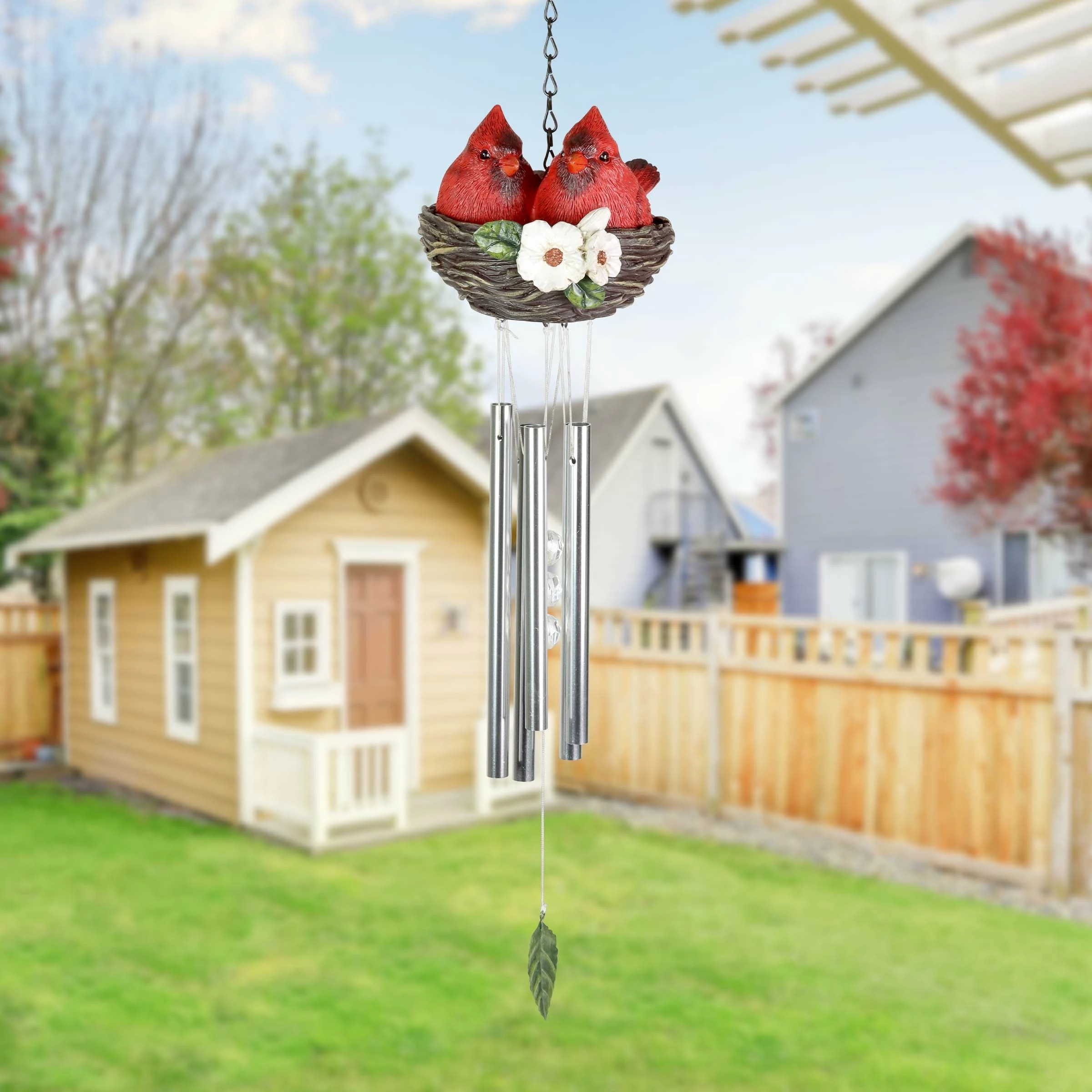 Cheap π Best Sale π Exhart Nesting Cardinals With Flowers Hand Painted Resin Hanging Wind Chime, 6 By 28 Inches β π - Image 9