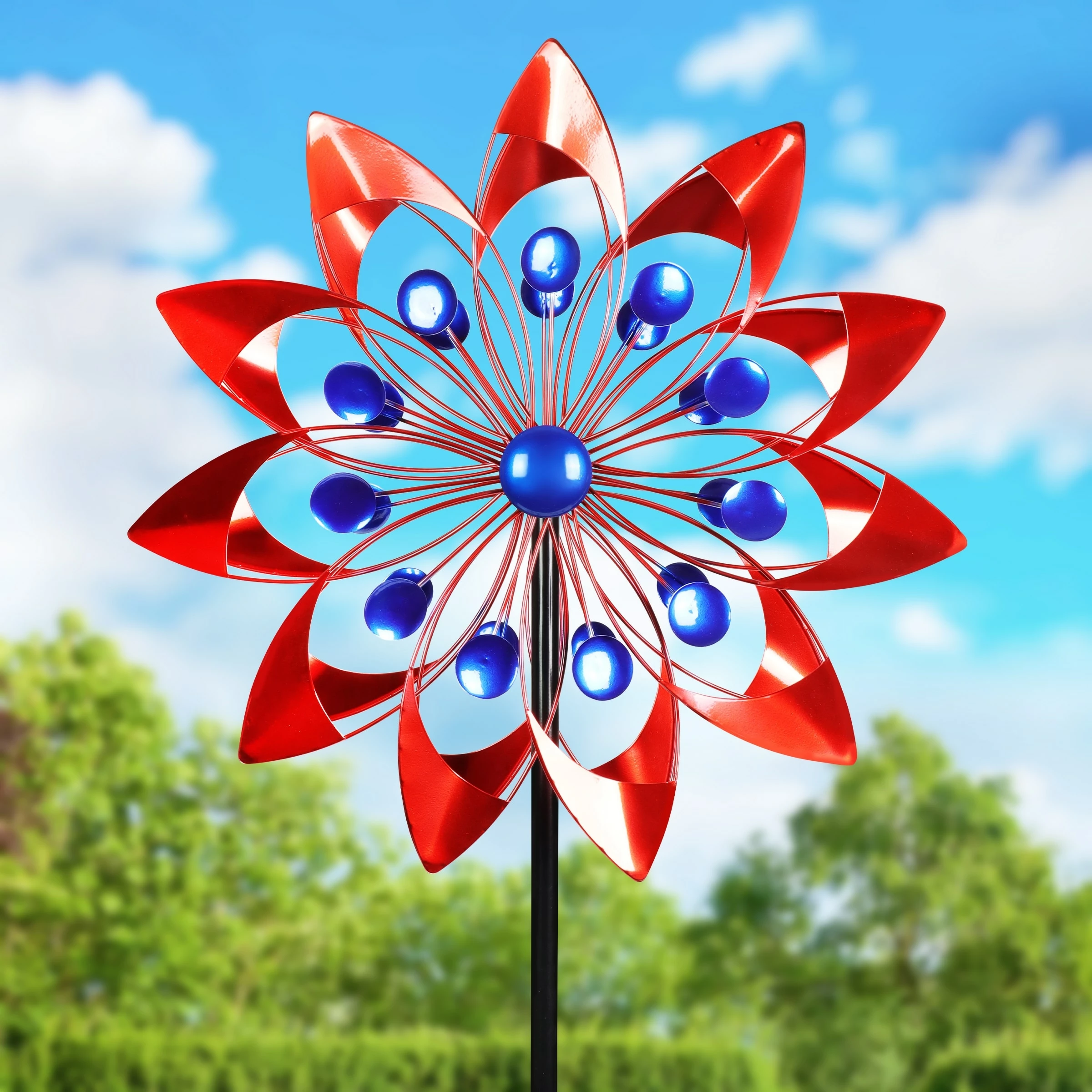 Deals π Cheap π Exhart Patriotic Double Windmill Kinetic Metal Spinner Stake, 18 By 71 Inches π₯° π - Image 2