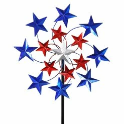 New 🎁 New 🔥 Exhart Patriotic Star Spangled Wind Spinner Garden Stake In Metallic Paint, 20 By 83 Inches 🔔 ⭐