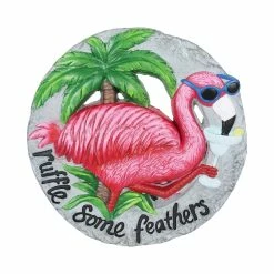 Best Pirce 😀 New ✨ Exhart Pink Flamingo With Ruffle Some Feathers Message Hand Painted Resin Stepping Stone, 10 Inch 🎁 ⌛