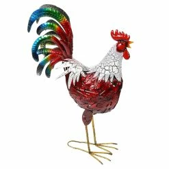 Hot Sale 🥰 Brand new 🔔 Exhart Red Metal Rooster Garden Statue 🔥 ⌛