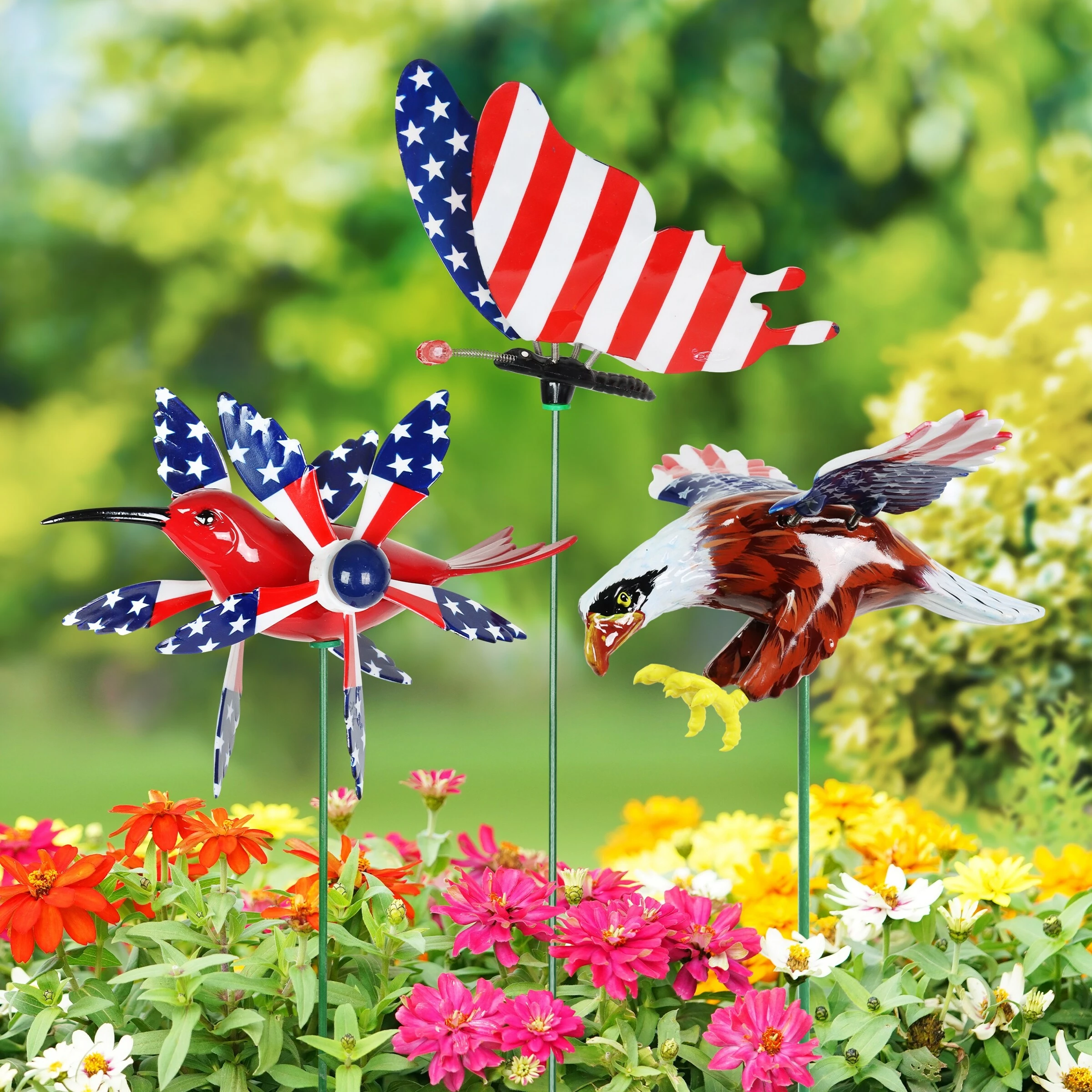 Best deal β€οΈ Cheap β Exhart Set Of 3 Patriotic WindyWings Garden Stakes In Butterfly, Hummingbird Whirligig And Eagle, 7 By 30 Inches π π - Image 2