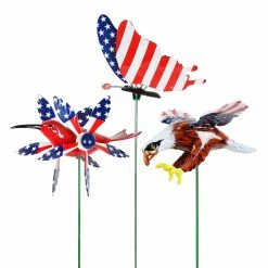 Best deal ❤️ Cheap ⭐ Exhart Set Of 3 Patriotic WindyWings Garden Stakes In Butterfly, Hummingbird Whirligig And Eagle, 7 By 30 Inches 😀 🛒