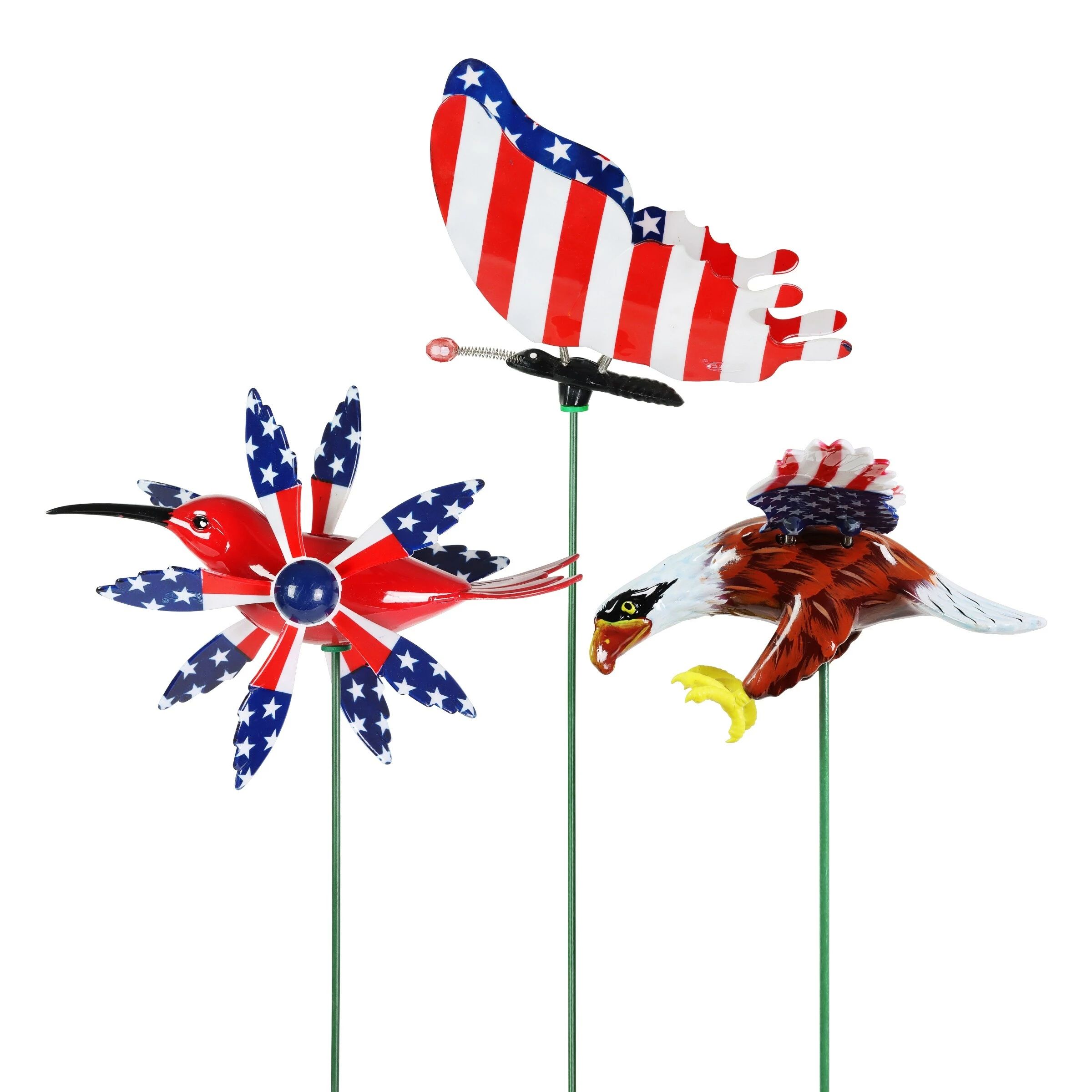 Best deal β€οΈ Cheap β Exhart Set Of 3 Patriotic WindyWings Garden Stakes In Butterfly, Hummingbird Whirligig And Eagle, 7 By 30 Inches π π - Image 4