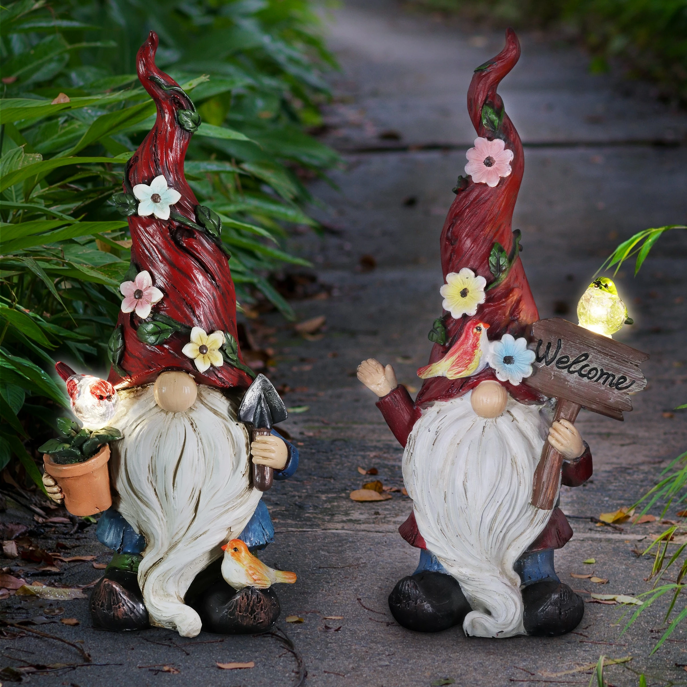 Coupon π€© Wholesale 𧨠Exhart Solar 2 Piece Set Garden Gnome Statues With Welcome Sign, 6 By 12 Inches π€© π - Image 2