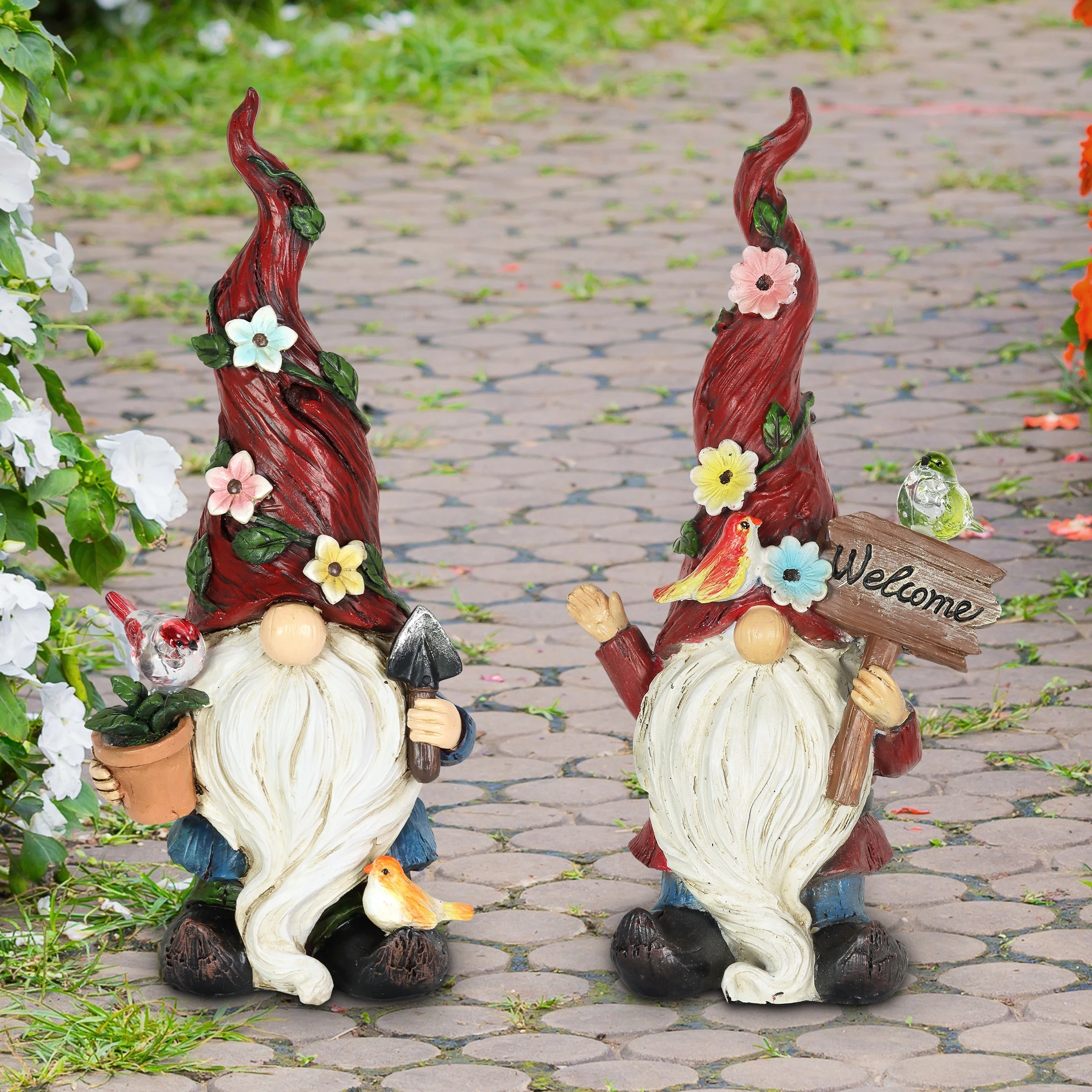 Coupon π€© Wholesale 𧨠Exhart Solar 2 Piece Set Garden Gnome Statues With Welcome Sign, 6 By 12 Inches π€© π - Image 3