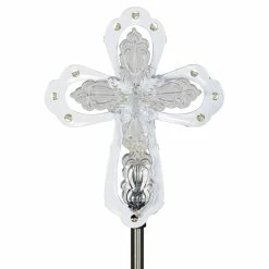 New ❤️ Best Pirce ✔️ Exhart Solar Acrylic And Metal White Cross Garden Stake With Thirteen LED Lights, 4 By 34 Inches ✨ ⭐