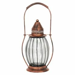 Flash Sale ⭐ Deals ⭐ Exhart Solar Antique Metal And Glass Accent Lantern With Fifteen LED Firefly String Lights, 7 By 14 Inches Blue ✔️ 👏