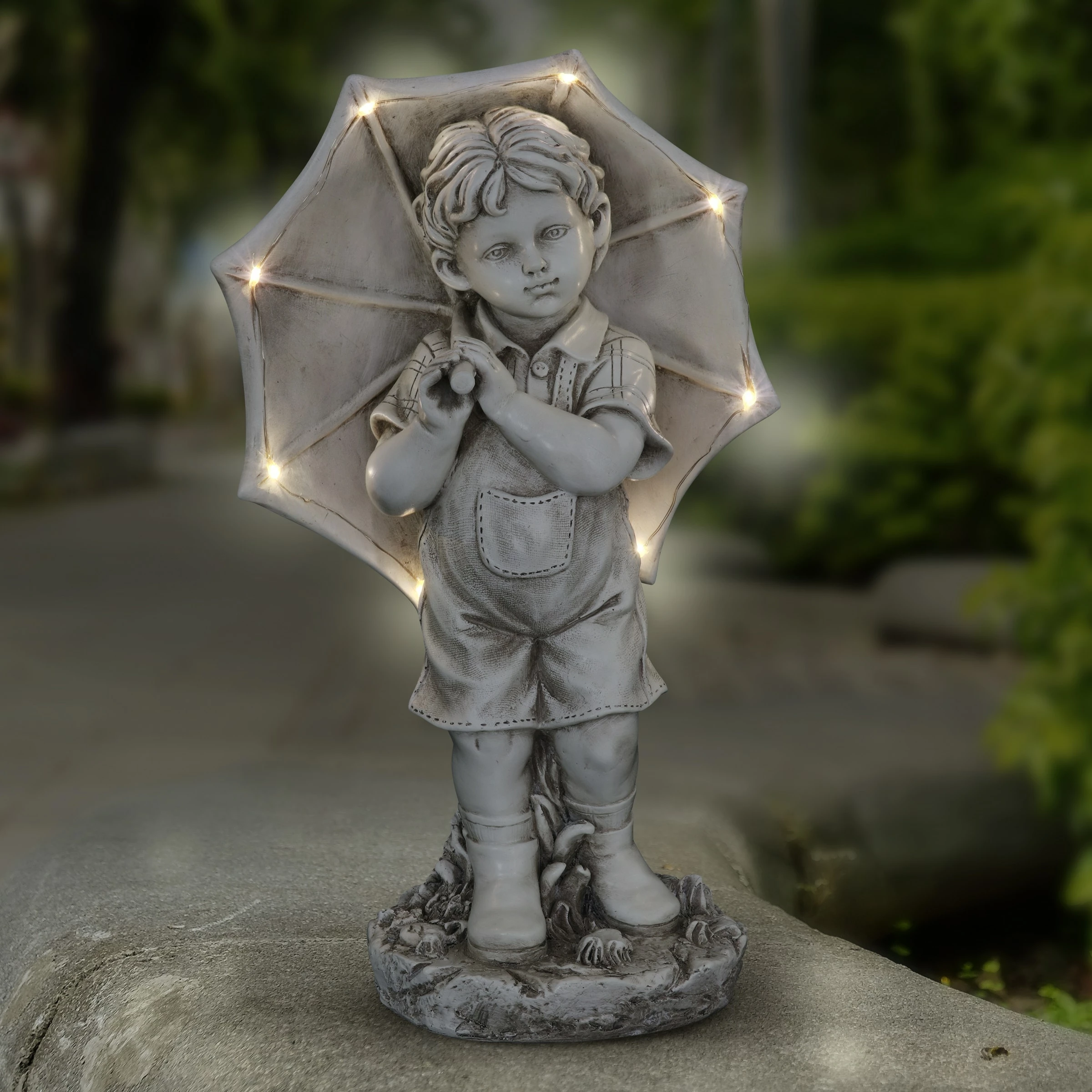 Buy ✨ Flash Sale ⭐ Exhart Solar Boy With Umbrella Statue In Natural Resin Finish, 19 Inch 🛒 🤩 - Image 2