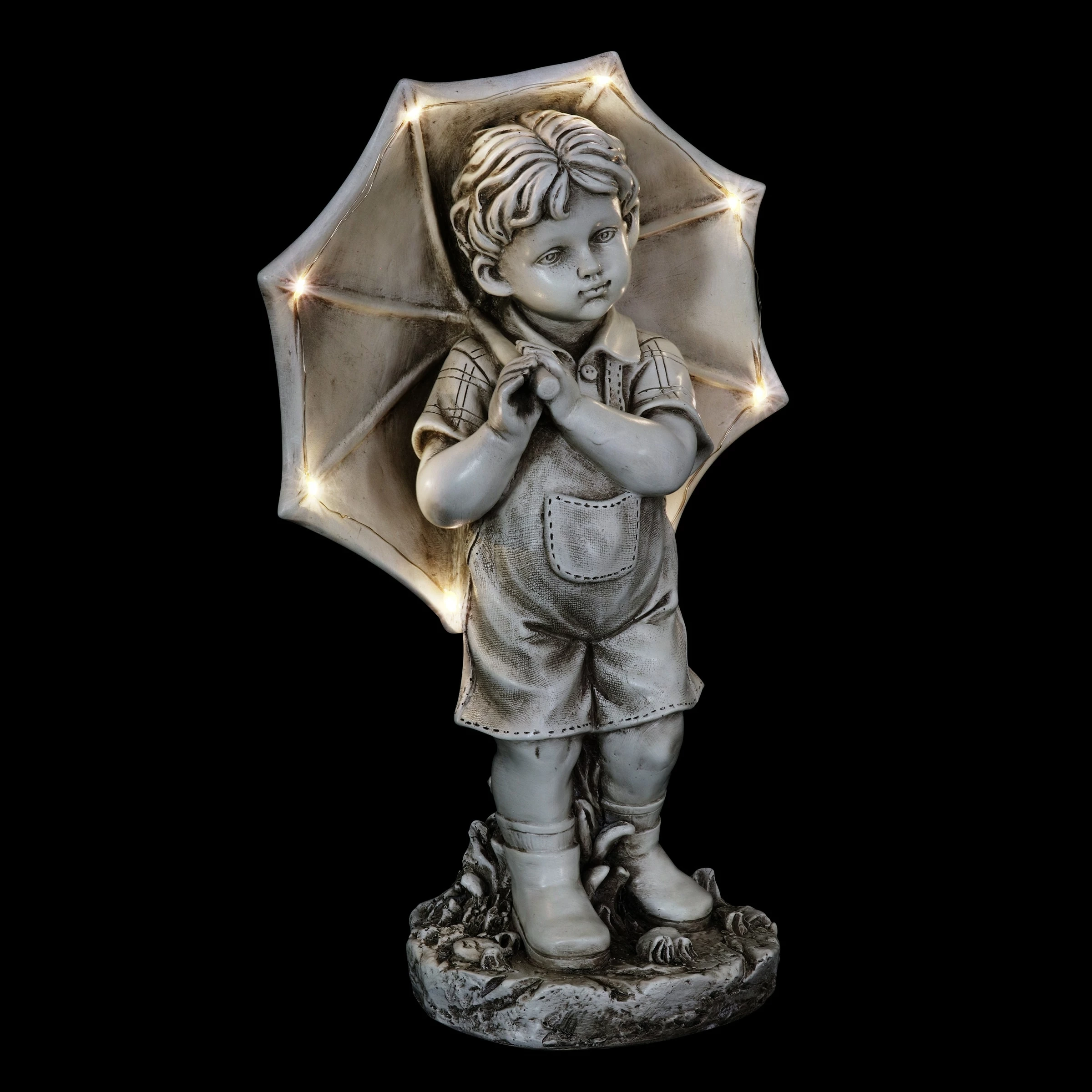 Buy ✨ Flash Sale ⭐ Exhart Solar Boy With Umbrella Statue In Natural Resin Finish, 19 Inch 🛒 🤩 - Image 14