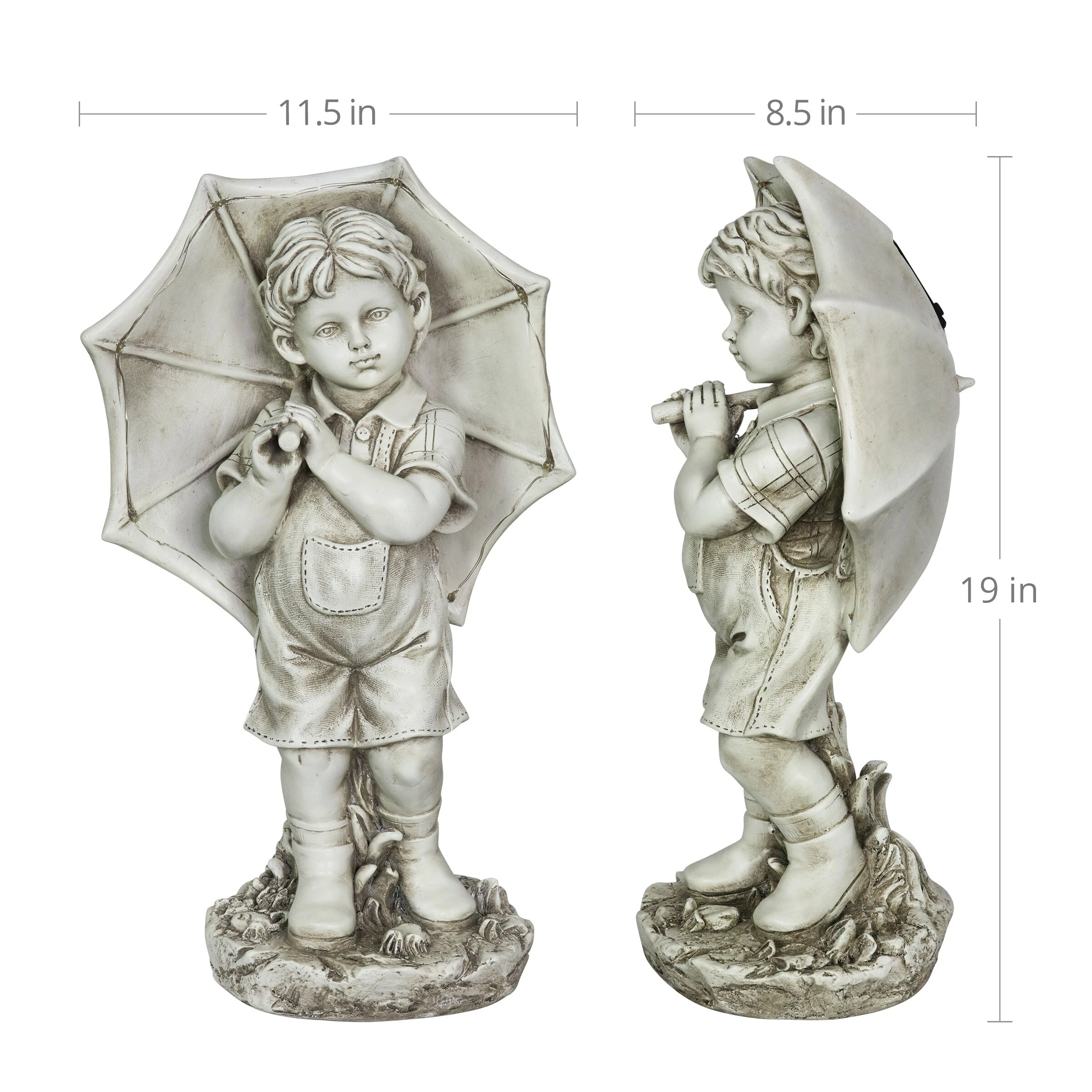 Buy ✨ Flash Sale ⭐ Exhart Solar Boy With Umbrella Statue In Natural Resin Finish, 19 Inch 🛒 🤩 - Image 4