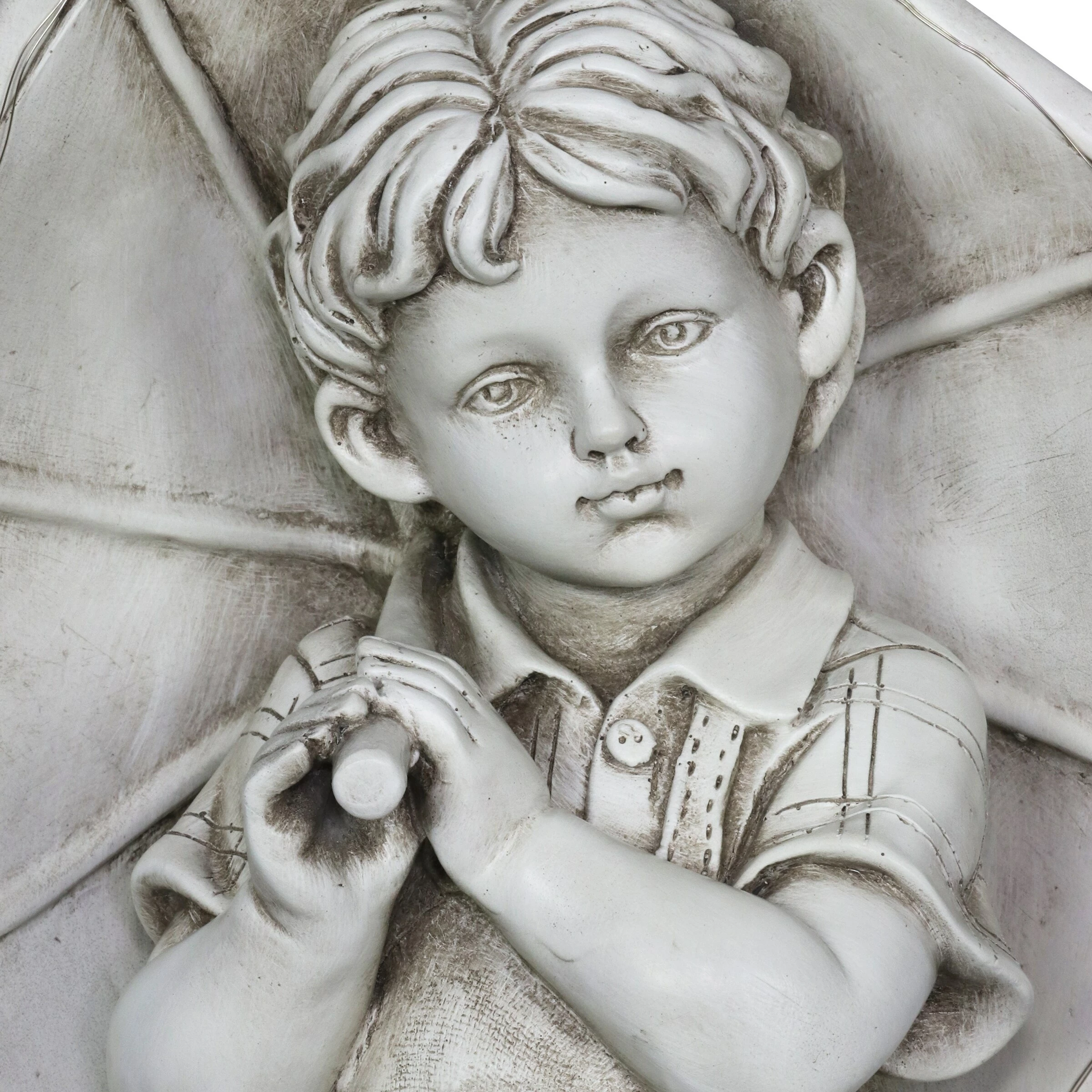 Buy ✨ Flash Sale ⭐ Exhart Solar Boy With Umbrella Statue In Natural Resin Finish, 19 Inch 🛒 🤩 - Image 6