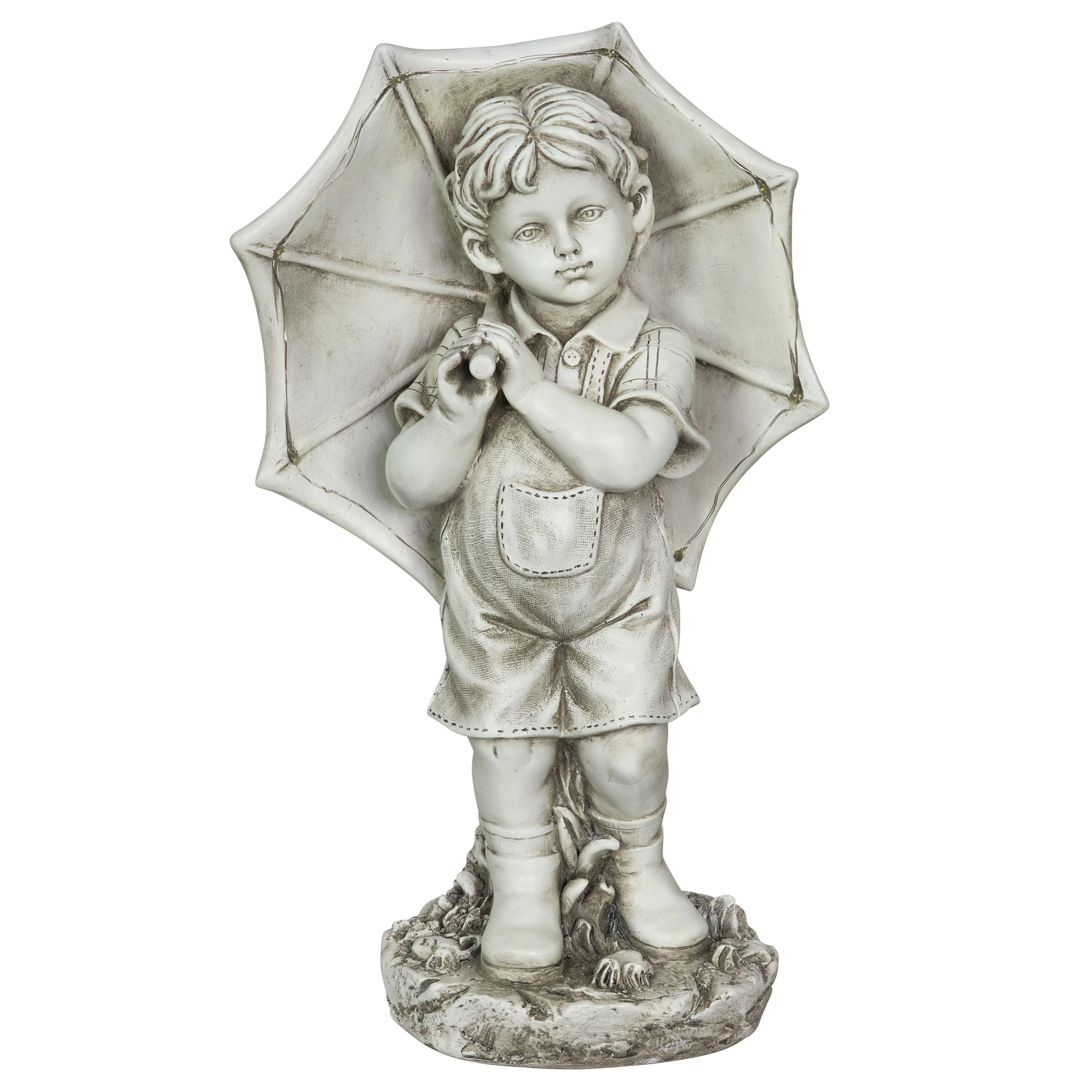 Buy ✨ Flash Sale ⭐ Exhart Solar Boy With Umbrella Statue In Natural Resin Finish, 19 Inch 🛒 🤩