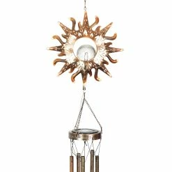 New 👏 Wholesale 👍 Exhart Solar Bronze Metal Sun With Glass Crackle Ball Wind Chime, 5 By 42 Inches 🧨 ✨