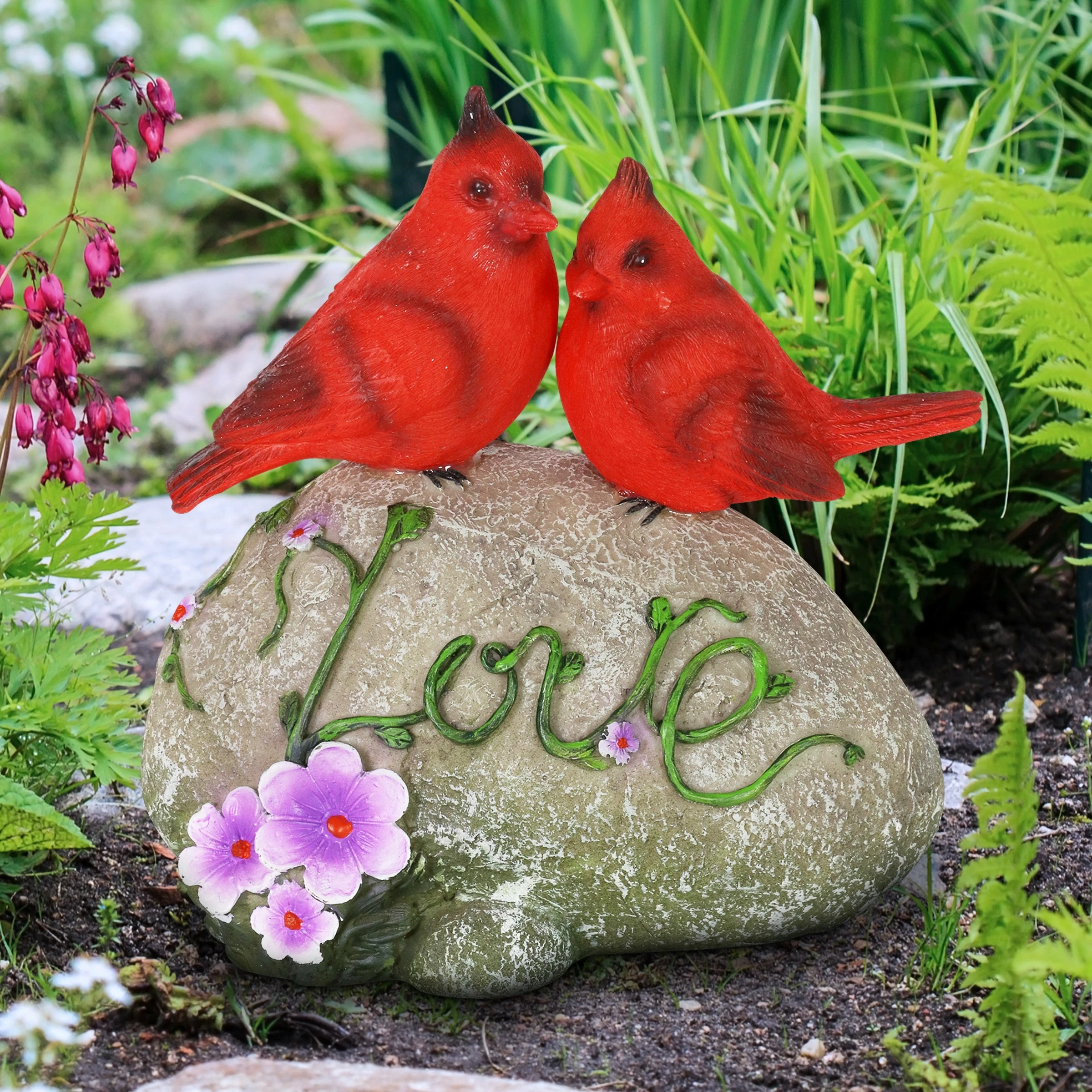 Coupon β Discount β€οΈ Exhart Solar Cardinal Love Rock Statue With Flowers, 8 Inch π π₯° - Image 3