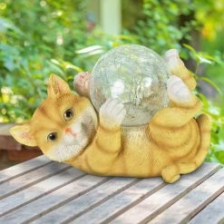Coupon 🌟 Discount 😉 Exhart Solar Cat Playing With LED Crackle Ball Garden Statuary, 10.5 By 7.5 Inches 🌟 ✨ -Exhart Shop Exhart Solar Cat Playing with LED Crackle Ball Garden Statuary2C 10.5 by 7.5 Inches 2