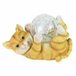 Coupon 🌟 Discount 😉 Exhart Solar Cat Playing With LED Crackle Ball Garden Statuary, 10.5 By 7.5 Inches 🌟 ✨