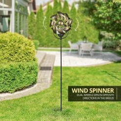 Discount ❤️ Buy 🎁 Exhart Solar Color Changing Double Windmill Wind Spinner Garden Stake In A Bronze Finish With Crackle Glass Details 🛒 🧨 -Exhart Shop Exhart Solar Color Changing Double Windmill Wind Spinner Garden Stake in a Bronze Finish with Crackle Glass Details 1