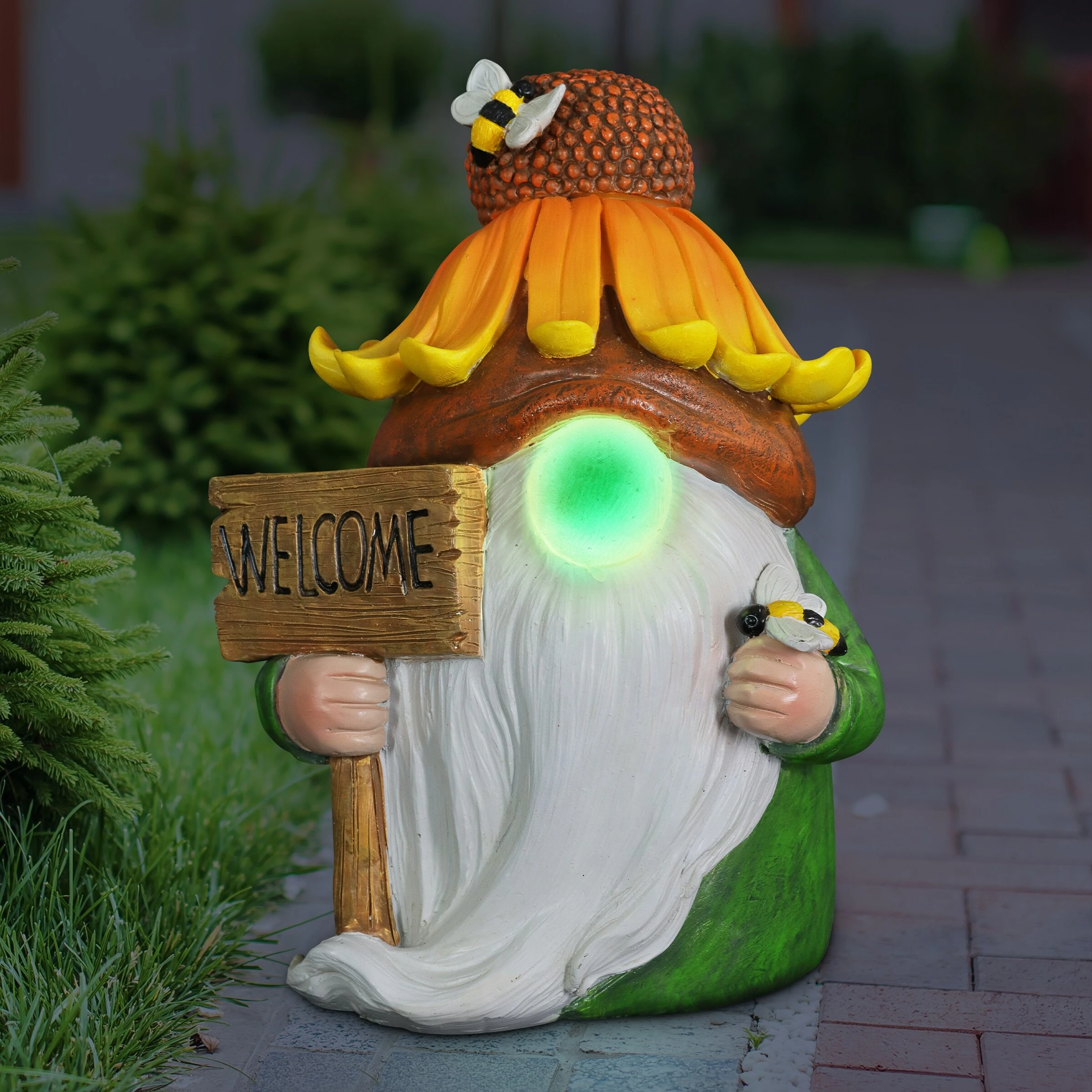 Discount π Wholesale π₯° Exhart Solar Color Changing Glow Nose Garden Gnome Statue With A Sunflower Hat And Welcome Sign, 5.5 By 7.5 Inches β€οΈ 𧨠4 Discount π Wholesale π₯° Exhart Solar Color Changing Glow Nose Garden Gnome Statue With A Sunflower Hat And Welcome Sign, 5.5 By 7.5 Inches β€οΈ 𧨠- Image 2