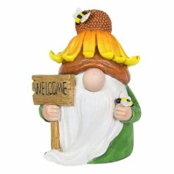 Discount 👍 Wholesale 🥰 Exhart Solar Color Changing Glow Nose Garden Gnome Statue With A Sunflower Hat And Welcome Sign, 5.5 By 7.5 Inches ❤️ 🧨