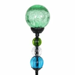 New ⭐ Top 10 😍 Exhart Solar Crackle Glass Ball Garden Stake With Six LED Lights And Bead Details, 4 By 30 Inches Blue 🎁 ⭐