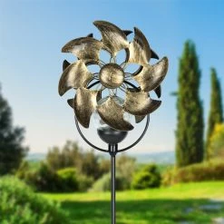 Discount ❤️ Buy 🎁 Exhart Solar Color Changing Double Windmill Wind Spinner Garden Stake In A Bronze Finish With Crackle Glass Details 🛒 🧨 -Exhart Shop Exhart Solar Double Windmill Wind Spinner Garden Stake in a Bronze Finish with Crackle Glass Details2C 7 by 43 Inches 2