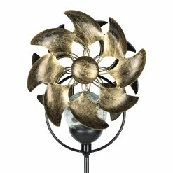 Discount ❤️ Buy 🎁 Exhart Solar Color Changing Double Windmill Wind Spinner Garden Stake In A Bronze Finish With Crackle Glass Details 🛒 🧨