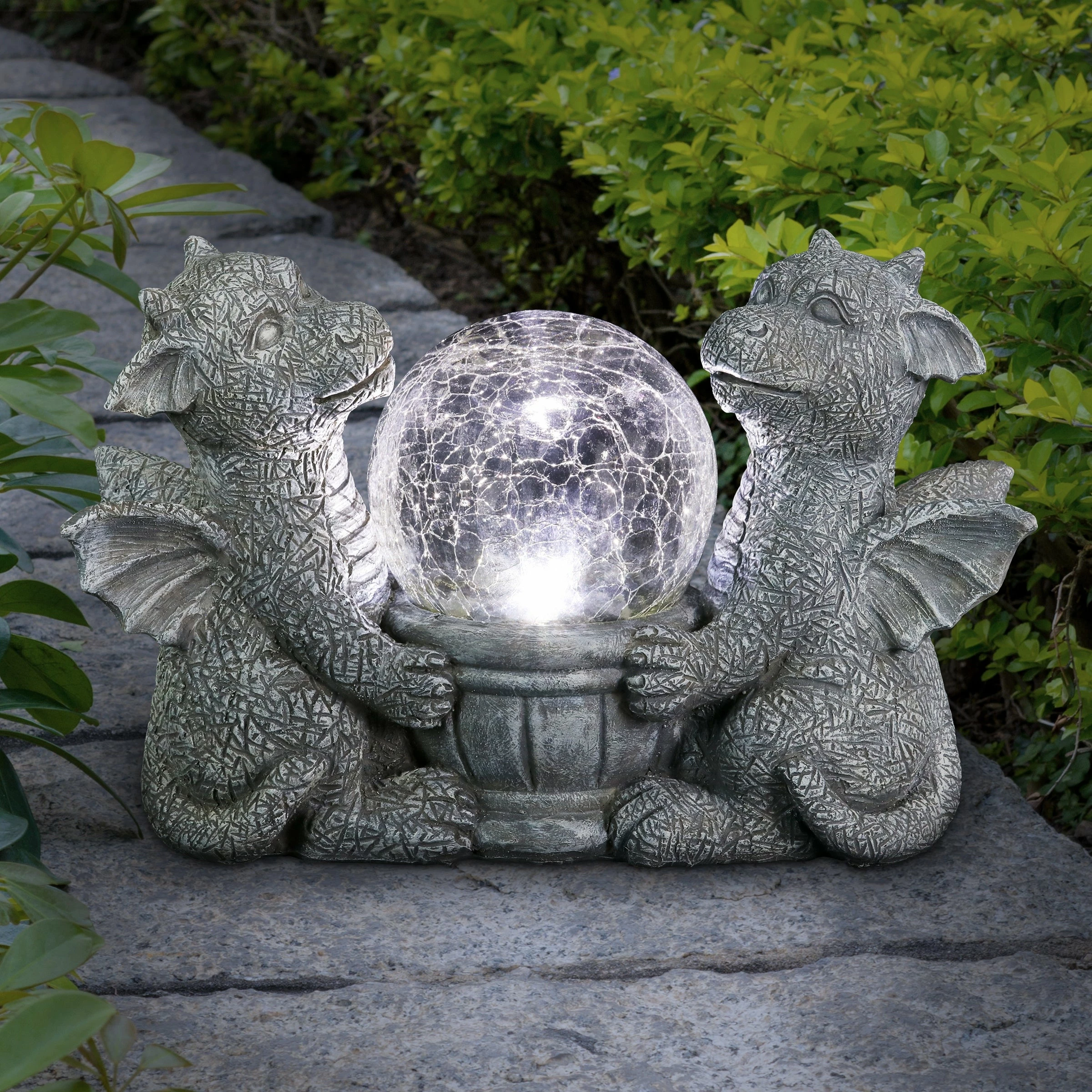 Outlet π₯° Best deal π Exhart Solar Dragons Garden Statue With A Glass Crackle Ball, 11 By 7 Inches π₯ π - Image 2