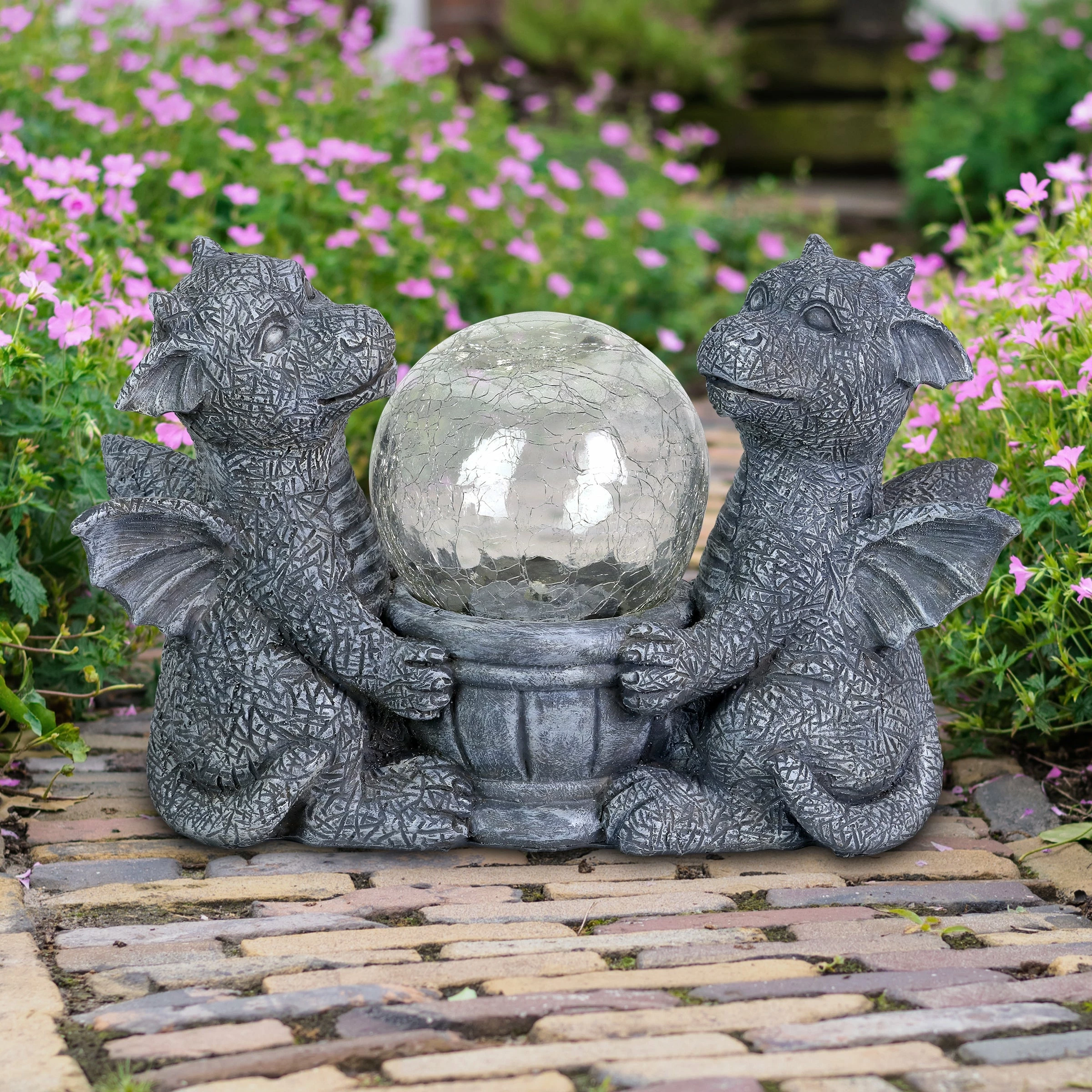 Outlet π₯° Best deal π Exhart Solar Dragons Garden Statue With A Glass Crackle Ball, 11 By 7 Inches π₯ π - Image 3