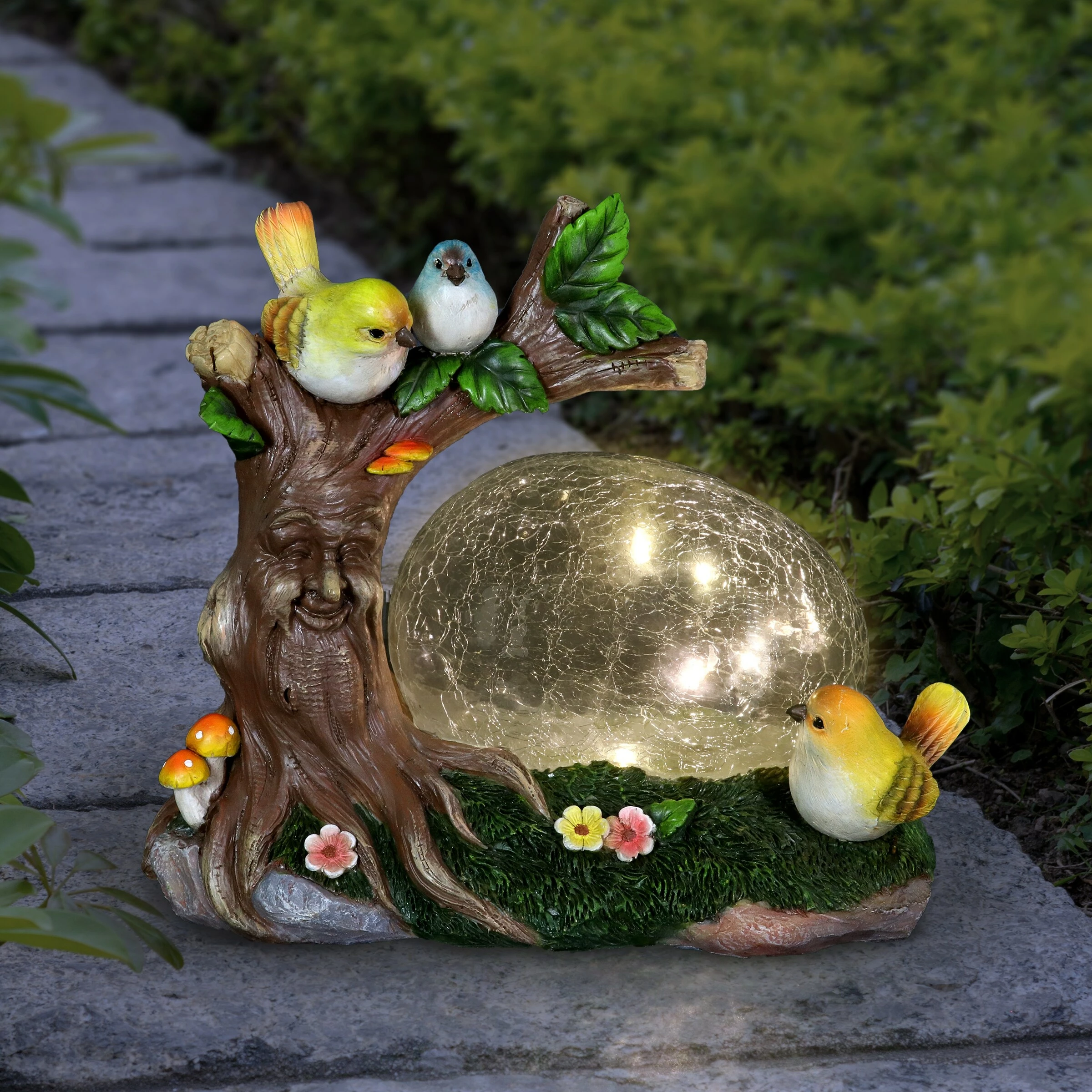 Outlet π€© Discount π Exhart Solar Enchanted Crackle Glass Orb With Birds On A Tree Stump Statuary, 10.5 By 9 Inches π₯ π₯° - Image 2