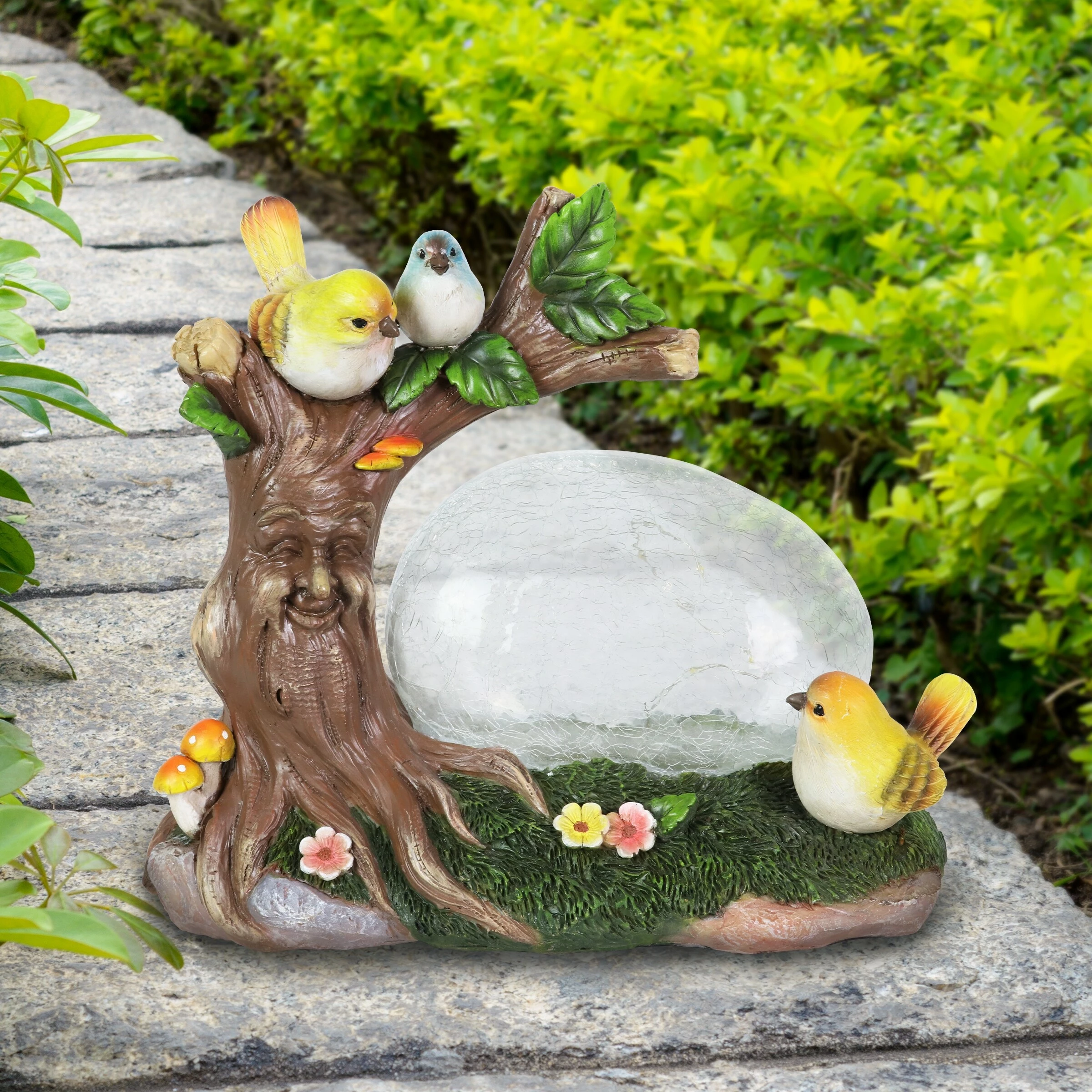 Outlet π€© Discount π Exhart Solar Enchanted Crackle Glass Orb With Birds On A Tree Stump Statuary, 10.5 By 9 Inches π₯ π₯° - Image 12