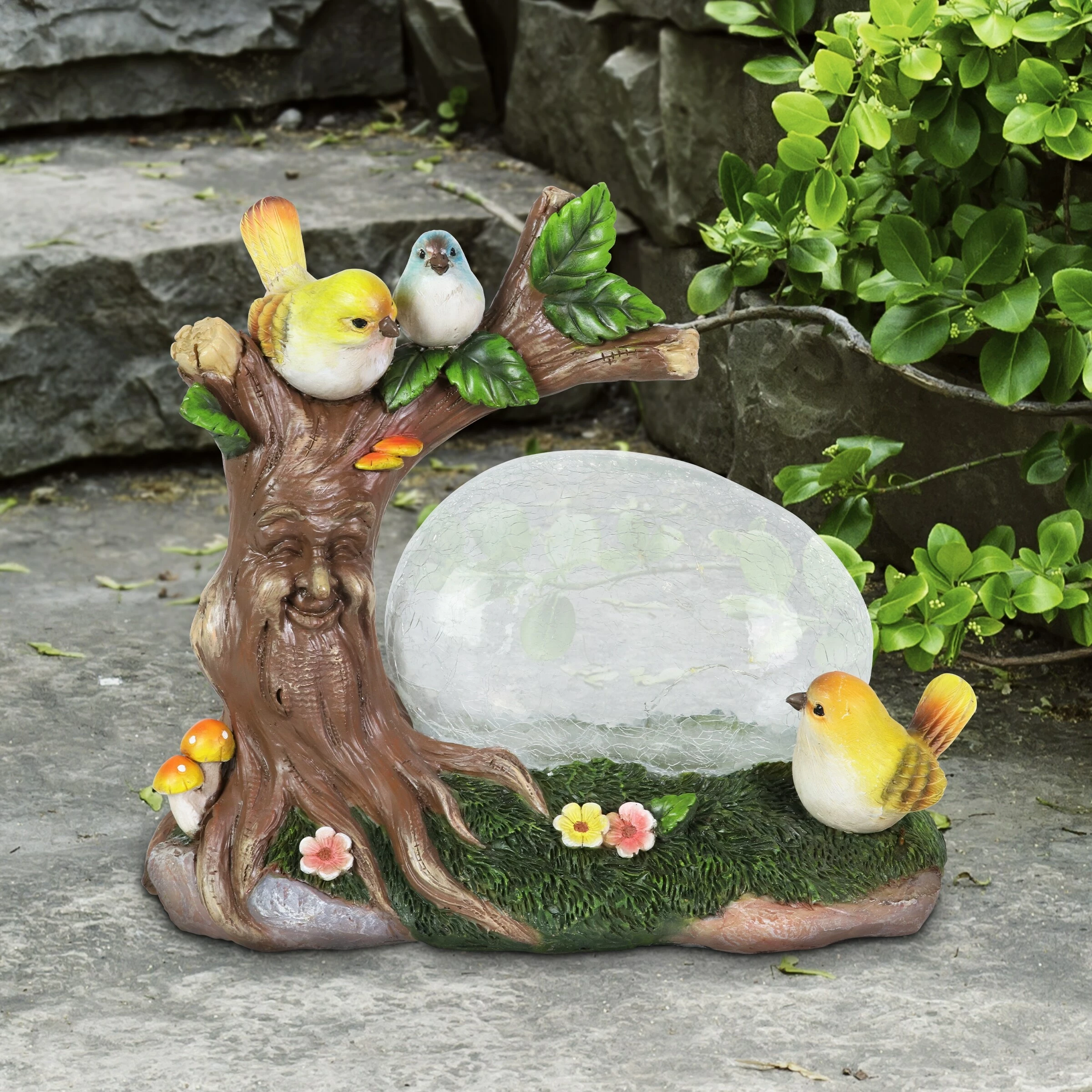 Outlet π€© Discount π Exhart Solar Enchanted Crackle Glass Orb With Birds On A Tree Stump Statuary, 10.5 By 9 Inches π₯ π₯° - Image 3