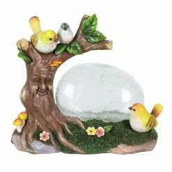 Outlet 🤩 Discount 🎁 Exhart Solar Enchanted Crackle Glass Orb With Birds On A Tree Stump Statuary, 10.5 By 9 Inches 🔥 🥰