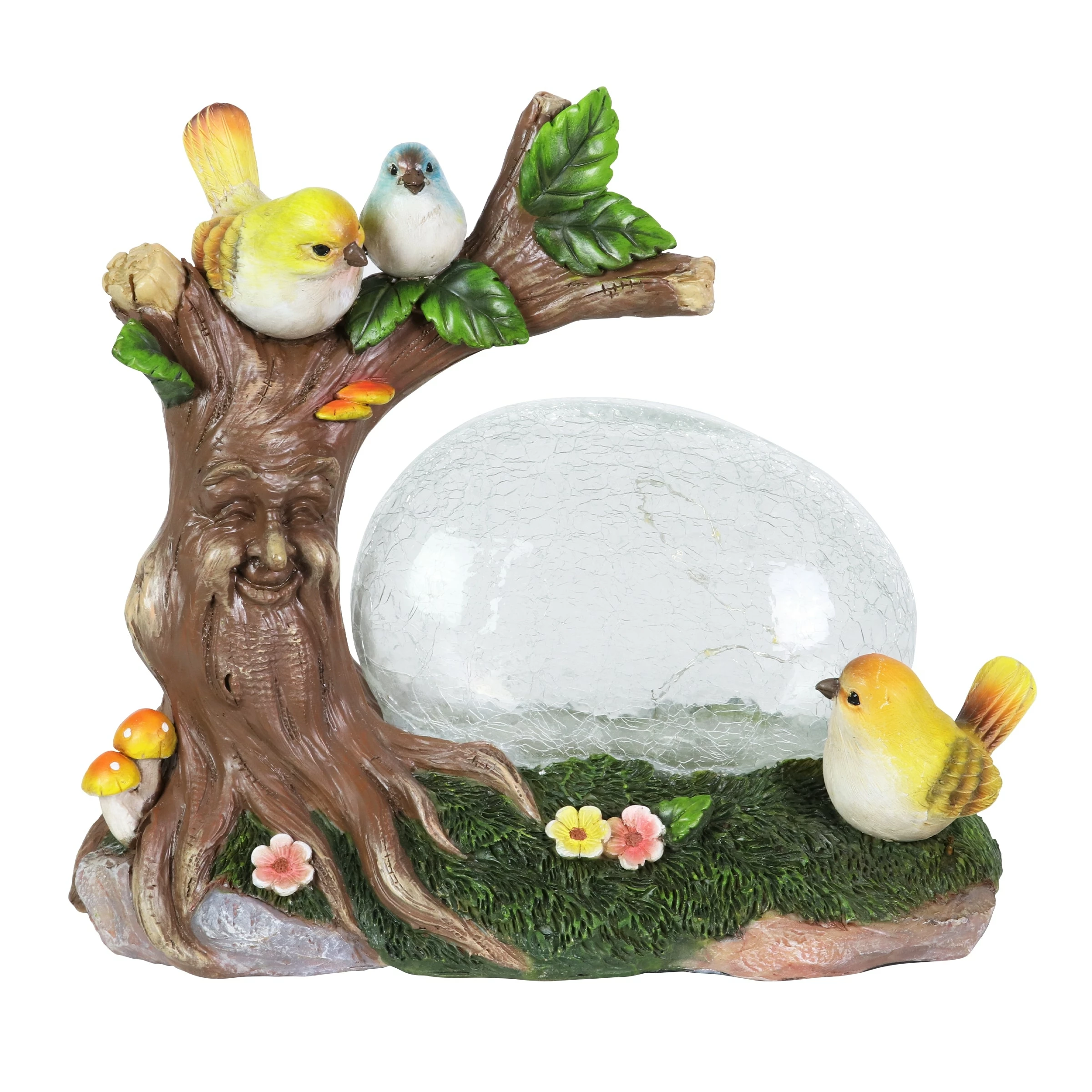 Outlet π€© Discount π Exhart Solar Enchanted Crackle Glass Orb With Birds On A Tree Stump Statuary, 10.5 By 9 Inches π₯ π₯°