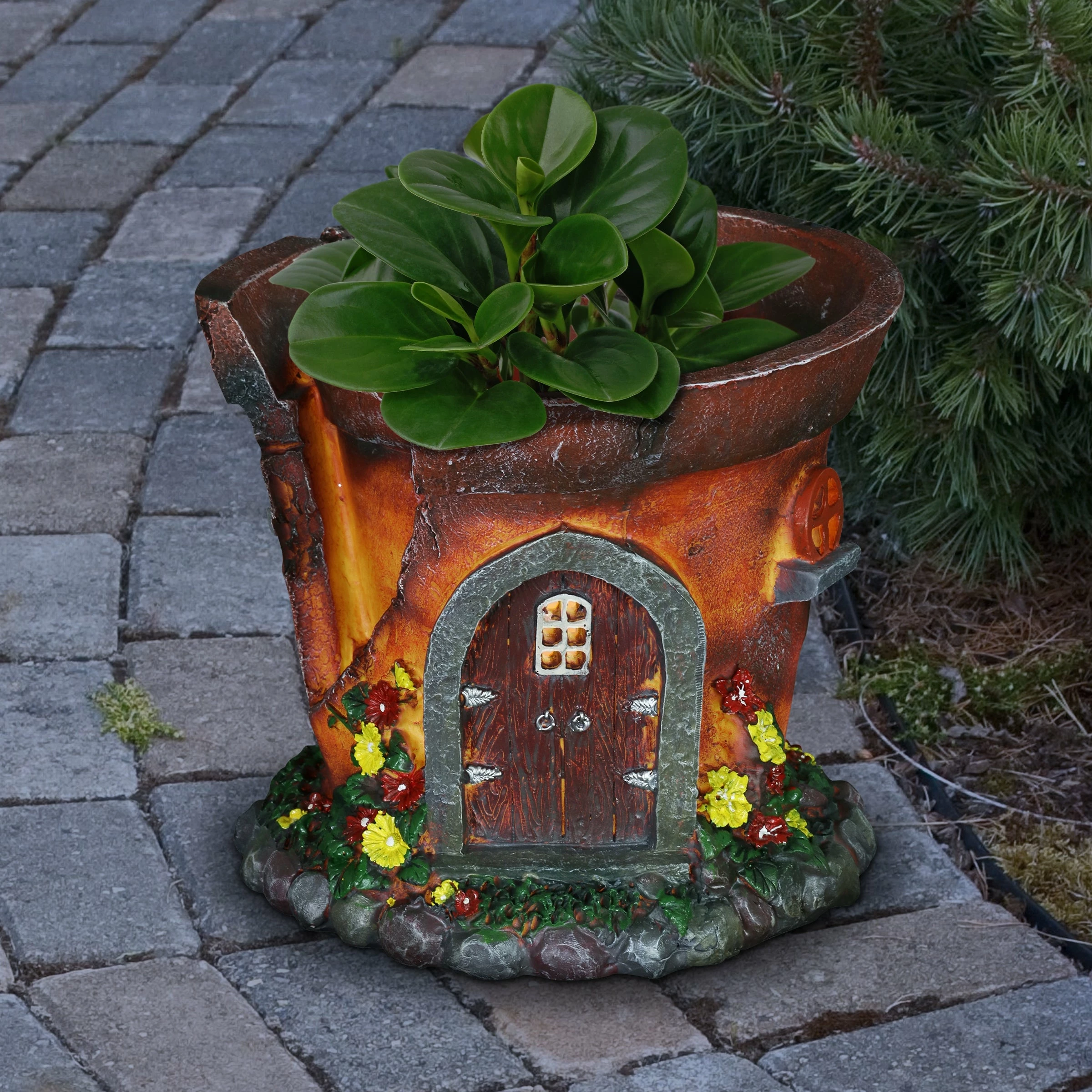 Best Pirce βοΈ Best Pirce π Exhart Solar Fairy House Flower Pot Garden Statue, 8 By 7 Inches π€© π - Image 2