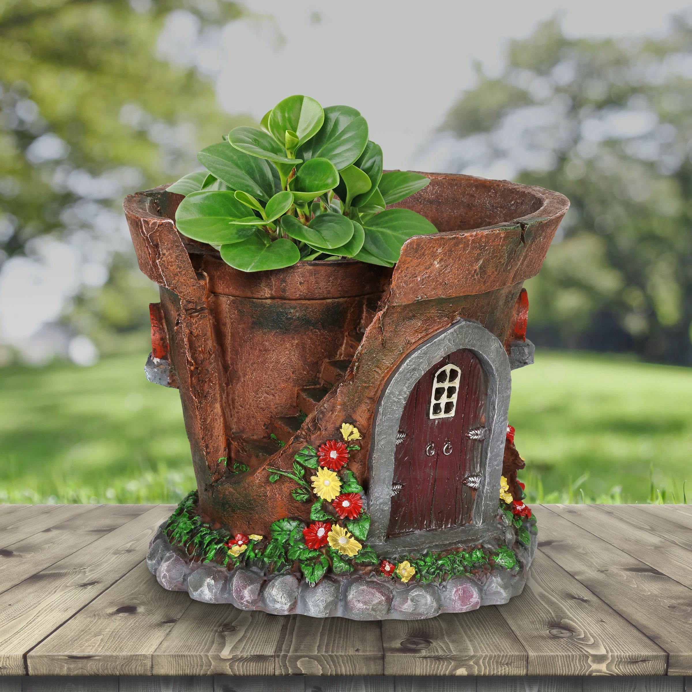 Best Pirce βοΈ Best Pirce π Exhart Solar Fairy House Flower Pot Garden Statue, 8 By 7 Inches π€© π - Image 3