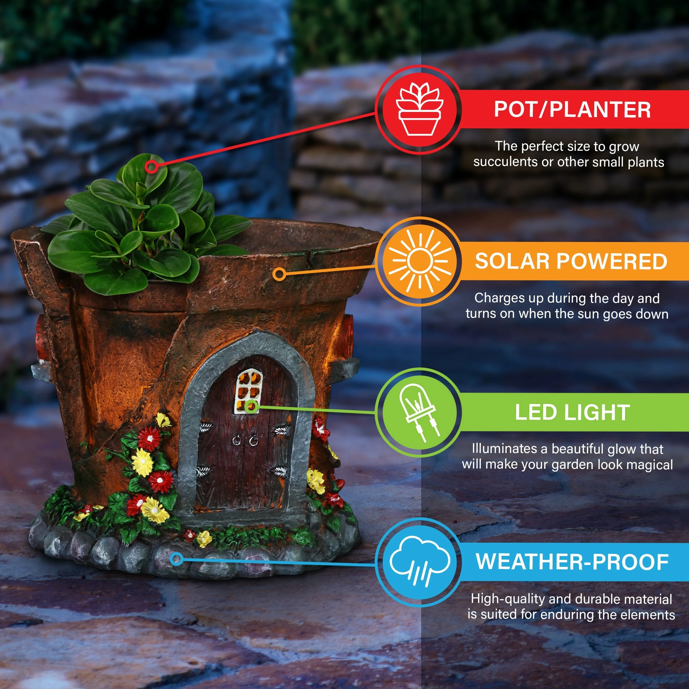 Best Pirce βοΈ Best Pirce π Exhart Solar Fairy House Flower Pot Garden Statue, 8 By 7 Inches π€© π - Image 4